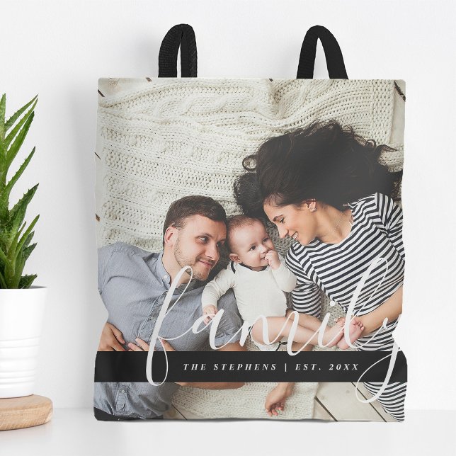 Modern Family Photo Monogram and Established Date Tote Bag (Creator Uploaded)