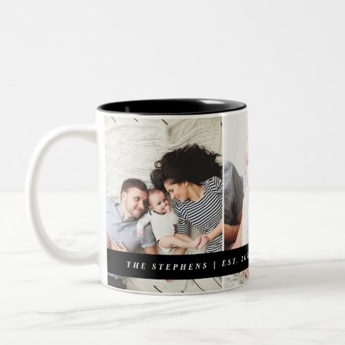 Modern Family Photo Monogram and Established Date Two_Tone Coffee Mug