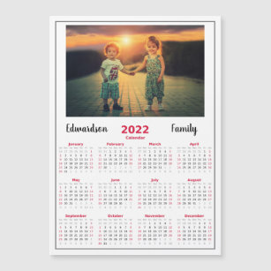 Modern family photo monogrammed magnetic calendar