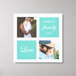 modern family photo pastel monogram canvas print<br><div class="desc">Pastel color palette two photo customized wall art with elegant script "love" and "family" and your own monogram and date. Beautiful personalized home decor accent</div>