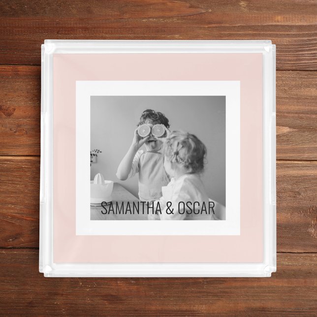 Modern  Family Photo Pastel Pink Simple Gift Acrylic Tray (Creator Uploaded)