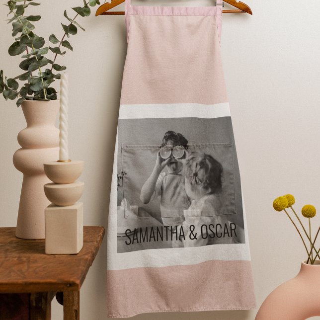 Modern  Family Photo Pastel Pink Simple Gift Apron (Creator Uploaded)
