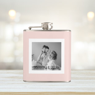Modern  Family Photo Pastel Pink Simple Gift Flask