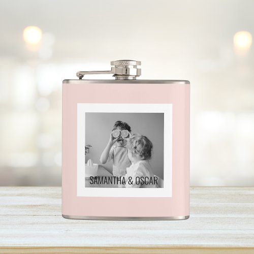 Modern  Family Photo Pastel Pink Simple Gift Flask