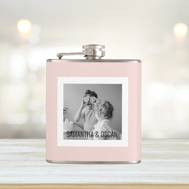 Modern  Family Photo Pastel Pink Simple Gift Flask (Creator Uploaded)