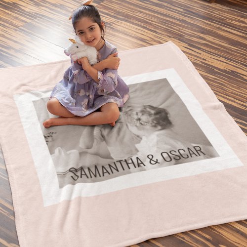 Modern  Family Photo Pastel Pink Simple Gift Fleece Blanket