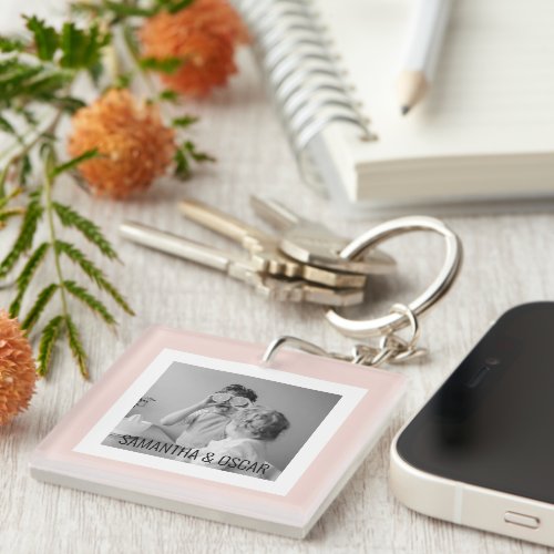 Modern  Family Photo Pastel Pink Simple Gift Keychain