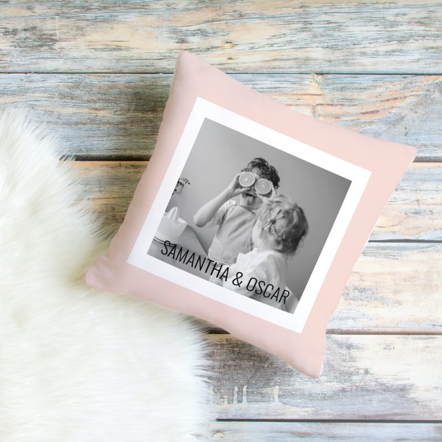 Modern  Family Photo Pastel Pink Simple Gift Outdoor Pillow (Creator Uploaded)