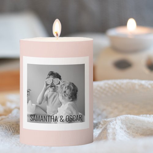 Modern  Family Photo Pastel Pink Simple Gift Pillar Candle