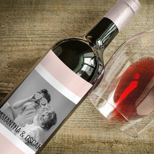 Modern  Family Photo Pastel Pink Simple Gift Wine Label