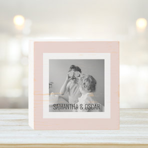 Modern  Family Photo Pastel Pink Simple Gift Wooden Box Sign