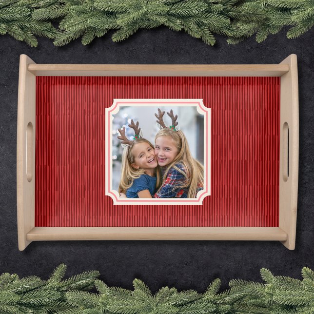 Modern Family Photo Personalized Christmas Red Serving Tray (Modern Family Photo Personalized Christmas Red Serving Tray)