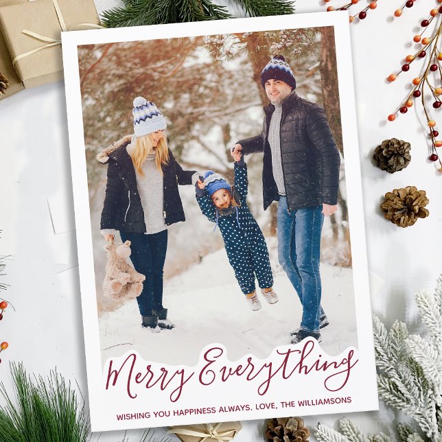 Modern Family Photo Personalized Merry Everything Holiday Card (Creator Uploaded)
