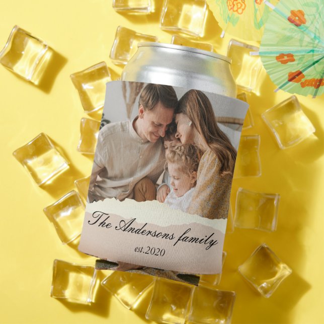 Modern Family Photo & Personalized Name Gift Can Cooler (In Situ Summer)