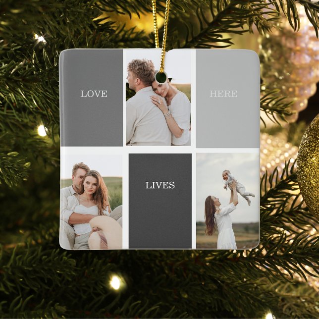 Modern Family Photo & Personalized Name Gift Ceramic Ornament (Creator Uploaded)