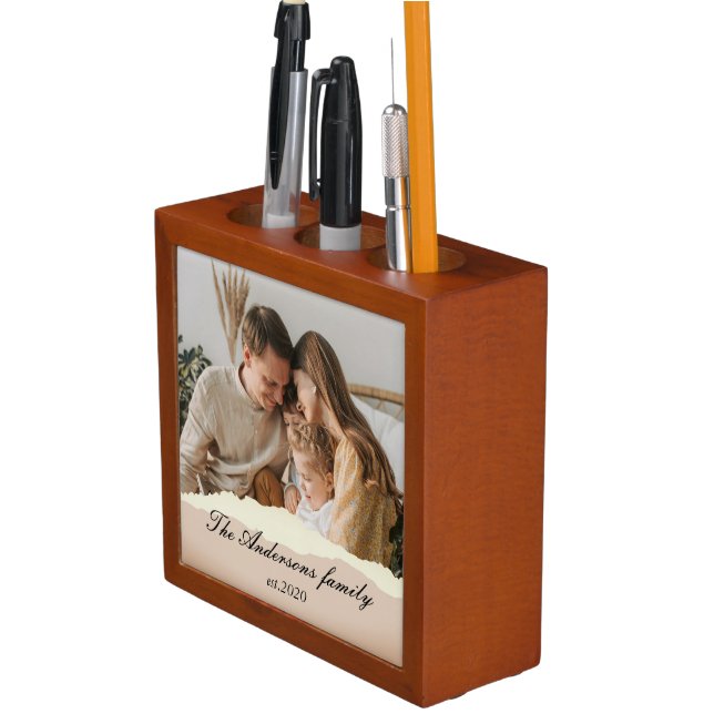 Modern Family Photo & Personalized Name Gift Desk Organizer (In Situ)