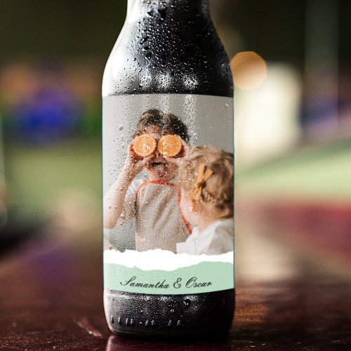 Modern Family Photo  Personalized Name Mint Gift Beer Bottle Label
