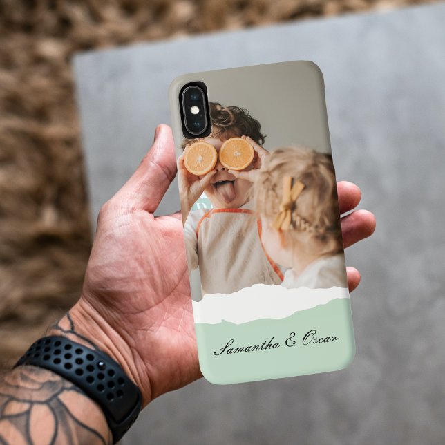 Modern Family Photo & Personalized Name Mint Gift Case-Mate iPhone Case (Creator Uploaded)