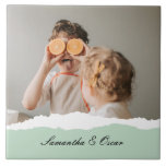 Modern Family Photo & Personalized Name Mint Gift Ceramic Tile<br><div class="desc">Introducing the Modern Family Photo & Personalized Name Mint Gift! This unique and thoughtful gift is designed to celebrate and cherish your family's special moments.Give the gift of cherished memories and personalized sweetness with the Modern Family Photo & Personalized Name Mint Gift. It's a meaningful and delightful way to celebrate...</div>