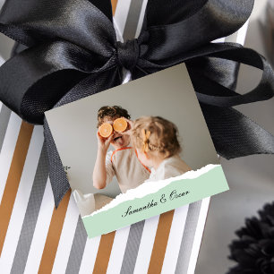 Modern Family Photo & Personalized Name Mint Gift Favor Tags