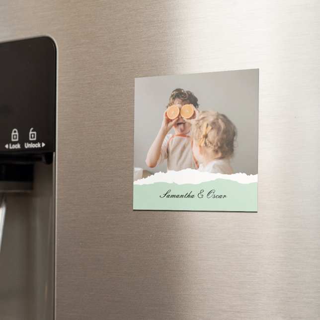 Modern Family Photo & Personalized Name Mint Gift Magnet (Creator Uploaded)