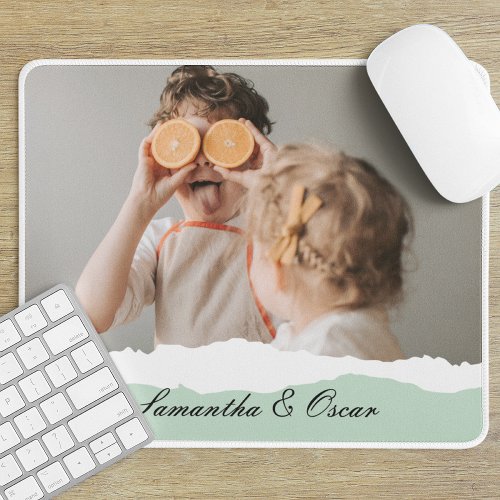 Modern Family Photo  Personalized Name Mint Gift Mouse Pad