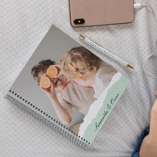 Modern Family Photo & Personalized Name Mint Gift Notebook (Creator Uploaded)
