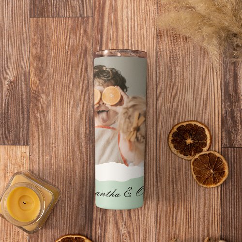 Modern Family Photo  Personalized Name Mint Gift Thermal Tumbler