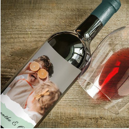 Modern Family Photo  Personalized Name Mint Gift Wine Label