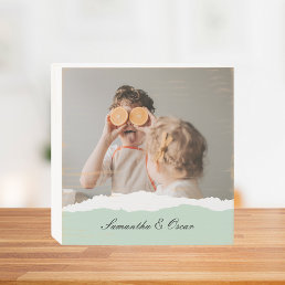 Modern Family Photo &amp; Personalized Name Mint Gift Wooden Box Sign