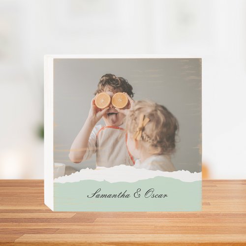 Modern Family Photo  Personalized Name Mint Gift Wooden Box Sign