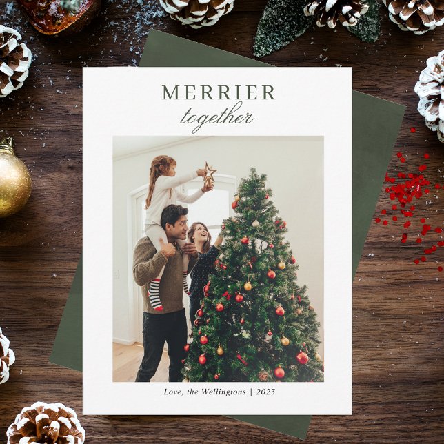 Modern Family Photo Script Merry Christmas Holiday Card (Christmas Family Photo Custom Holiday Greetings Card)