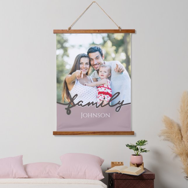 Modern Family Photo Script Trendy Keepsake  Hanging Tapestry (Bedroom)
