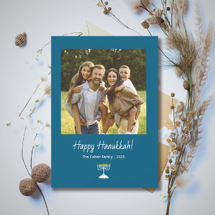Modern Family Photo Simple Menorah Hanukkah Holiday Card