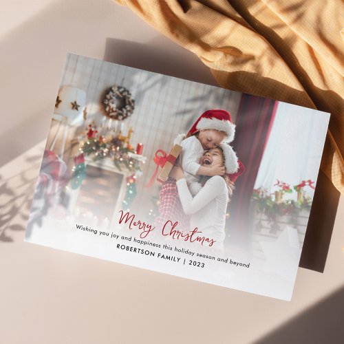 Modern Family Photo Stylish Script Christmas Holiday Card