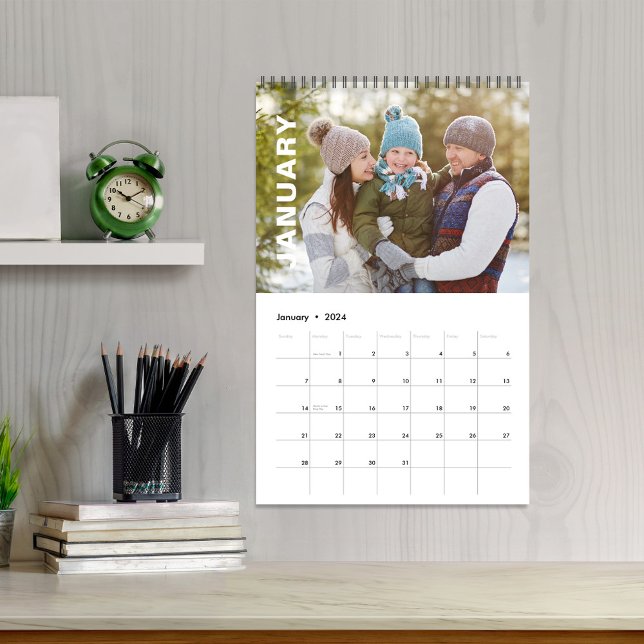 Modern Family Photo Template Calendar (Simple minimalist full bleed photo calendar)