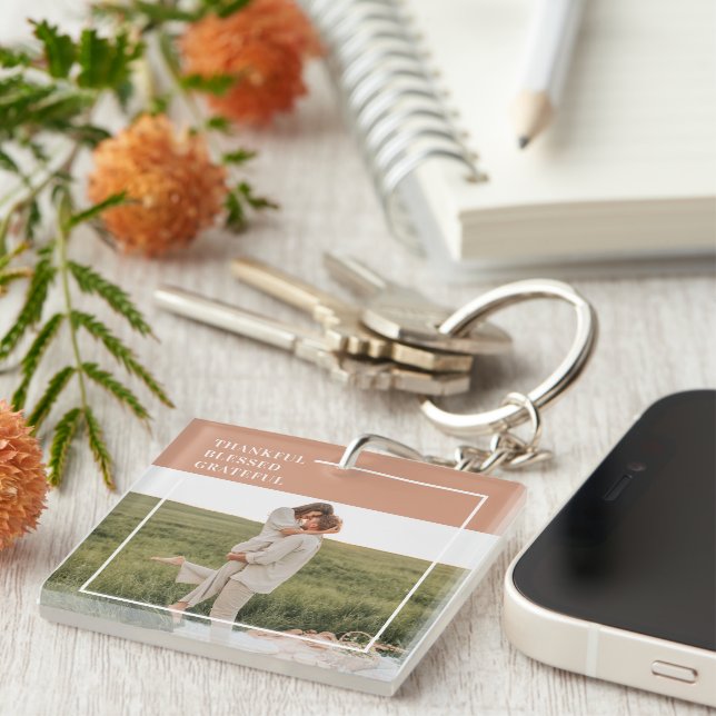 Modern Family Photo | Thankful Blessed Grateful Keychain (Front Right)