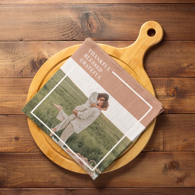 Modern Family Photo | Thankful Blessed Grateful Kitchen Towel (Creator Uploaded)