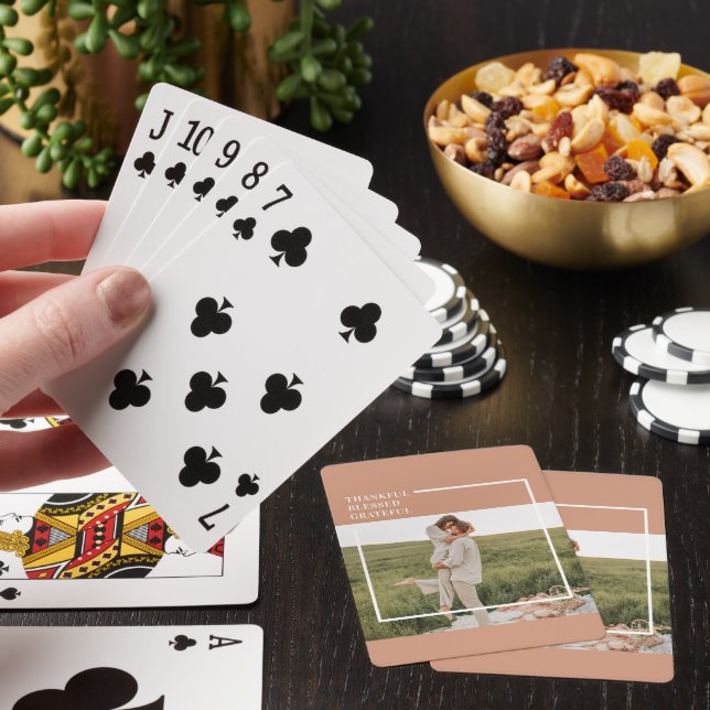 Modern Family Photo | Thankful Blessed Grateful Poker Cards (In Situ)