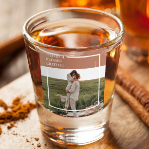 Modern Family Photo   Thankful Blessed Grateful Shot Glass