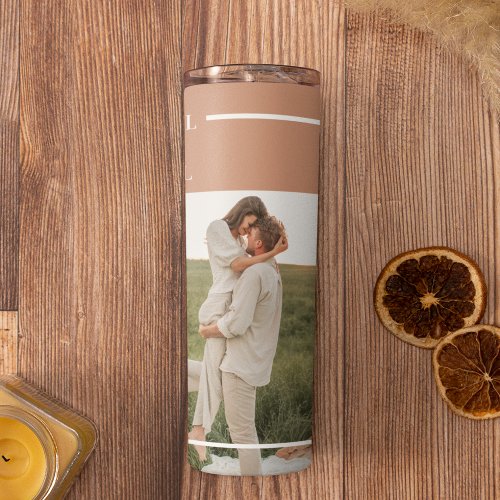 Modern Family Photo  Thankful Blessed Grateful Thermal Tumbler