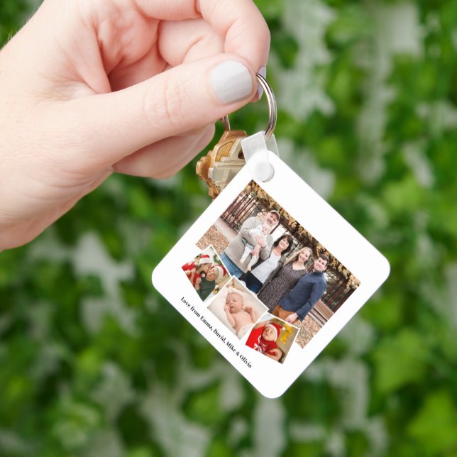 Modern Family Photo Watercolor Pine Cone Greenery Keychain (Hand)