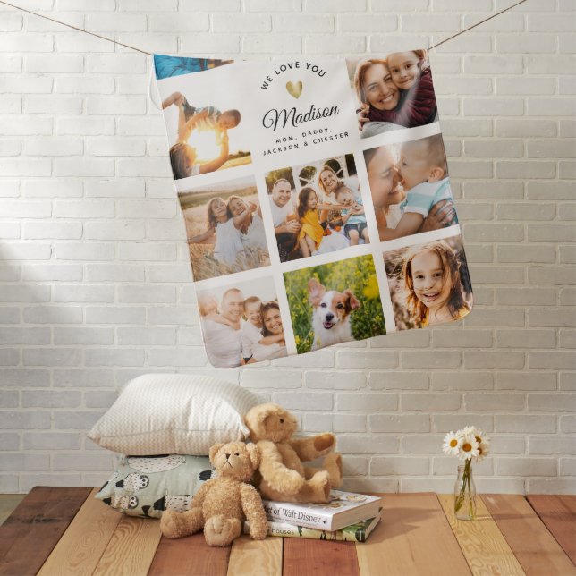 Modern Family Photo We Love You Custom Name Baby Blanket (In Situ)