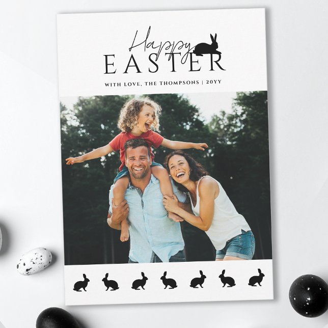 Modern Family Photo With Bunnies Stylish Easter Card (Creator Uploaded)