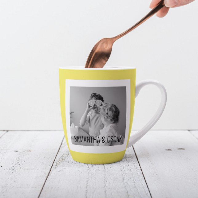 Modern  Family Photo Yellow Simple Lovely Gift Latte Mug (Creator Uploaded)