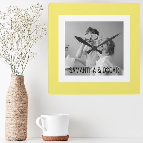Modern  Family Photo Yellow Simple Lovely Gift Square Wall Clock