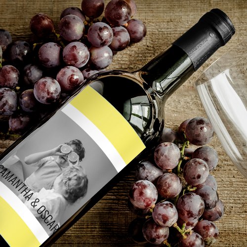 Modern  Family Photo Yellow Simple Lovely Gift Wine Label