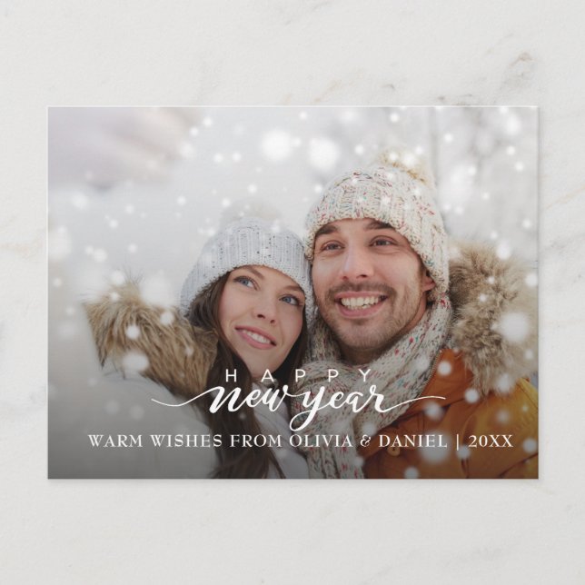 Modern Family Photos Calligraphy New Year Card (Front)