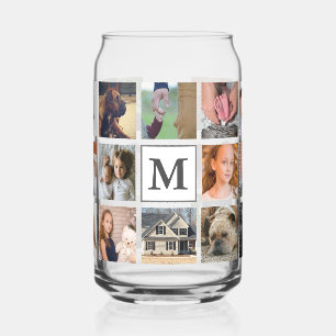 Modern Family Photos Collage Monogram Letter Can Glass