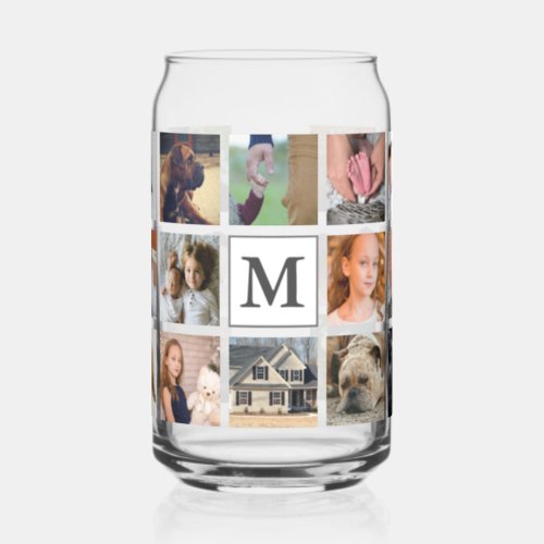 Modern Family Photos Collage Monogram Letter Can Glass